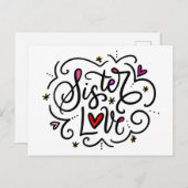 Carte Postale Soeur Amour, lettré à la main (Devant / Derrière)