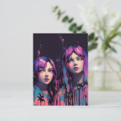 Carte Postale Sœurs aux cheveux violets (Debout devant)