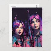 Carte Postale Sœurs aux cheveux violets (Devant / Derrière)