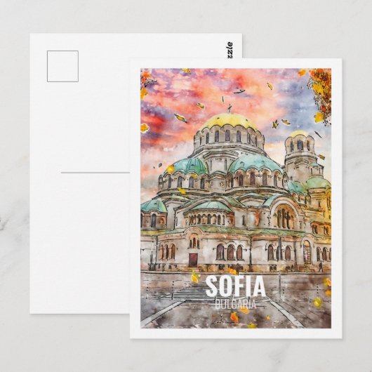 Carte Postale Sofia Bulgarie Fameux Voyage Aquarelle Sketch (Devant / Derrière)
