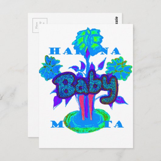 Carte Postale Soft Cyan Blue Flower Art : A Baby's Touch. (Devant / Derrière)