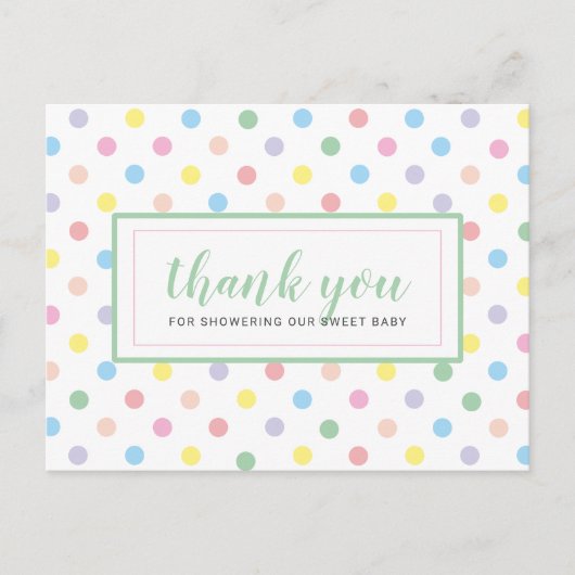 Carte Postale Soft Pastel Baby shower Pois Merci (Devant)
