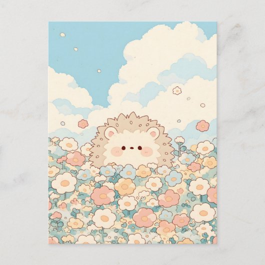 Carte Postale Soft Peach Meadow Kawaii Hedgehog (Devant)