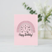 Carte Postale Soft pink minimalist heart with rainbow birthday (Debout devant)