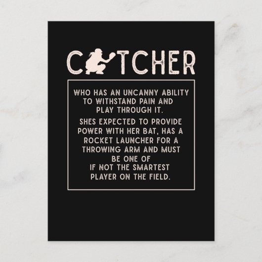 Carte Postale Softball Catcher Girl Funny Baseball Player Humour (Devant)
