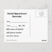 Carte Postale Soins aux dents : Rappel de nomination d'un dentis (Dos)