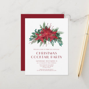Carte Postale Soirée Cocktail de Noël Elégant Rouge Poinsettia