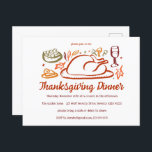 Carte Postale Soirée d'Action de grâces Whimsgiving Friendsgivin<br><div class="desc">Carte postale parfaite pour une invitation amusante à dîner d'automne! L'art fait main pour vous ! Parfait pour des vacances Thanksgiving, Friendsgiving, automne, dîner ou autre événement. ENTIÈREMENT PERSONNALISABLE ! Cliquez sur "Personnaliser" ci-dessus pour modifier le texte. Cliquez sur "modifier à l'aide de l'outil de conception" pour ajuster les polices,...</div>