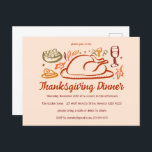 Carte Postale Soirée d'Action de grâces Whimsgiving Friendsgivin<br><div class="desc">Carte postale parfaite pour une invitation amusante à dîner d'automne! L'art fait main pour vous ! Parfait pour des vacances Thanksgiving, Friendsgiving, automne, dîner ou autre événement. ENTIÈREMENT PERSONNALISABLE ! Cliquez sur "Personnaliser" ci-dessus pour modifier le texte. Cliquez sur "modifier à l'aide de l'outil de conception" pour ajuster les polices,...</div>
