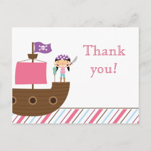 Carte Postale Soirée d'anniversaire de pirate pour fille rose mi