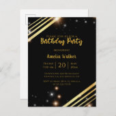 Carte Postale Soirée D'Anniversaire Noire Et D'Or Sparkly Modern (Devant / Derrière)