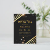 Carte Postale Soirée D'Anniversaire Noire Et D'Or Sparkly Modern (Debout devant)