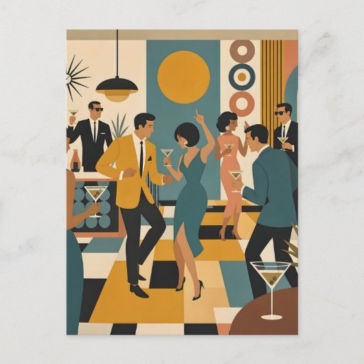 Carte Postale Soirée Dansante Martini du Milieu du Siècle (Devant)