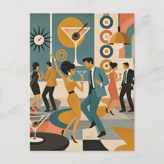 Carte Postale Soirée de danse de cocktail Martini Hippie du mili (Devant)