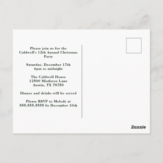 Carte Postale Soirée de Noël Vert Mistletoe Custom (Dos)