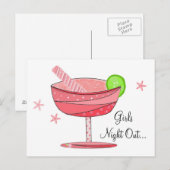 Carte Postale Soirée Filles Boisson Rose (Devant / Derrière)