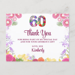 Carte Postale Soirée florale élégante 60e anniversaire / 60 Merc