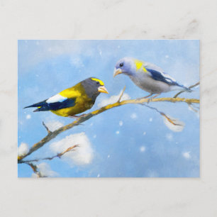 Carte Postale Soirée Grosbeak Peinture - Cute Original Chien Art