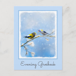 Carte Postale Soirée Grosbeak Peinture - Cute Original Chien Art