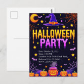 Carte Postale Soirée Halloween Chapeau de Sorcière (Devant / Derrière)