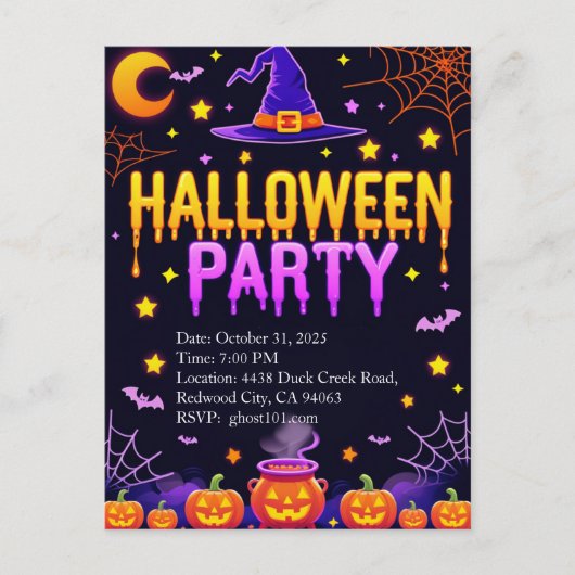 Carte Postale Soirée Halloween Chapeau de Sorcière (Devant)