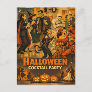 Carte Postale Soirée Martini Halloween Rétro Milieu de Siècle 50