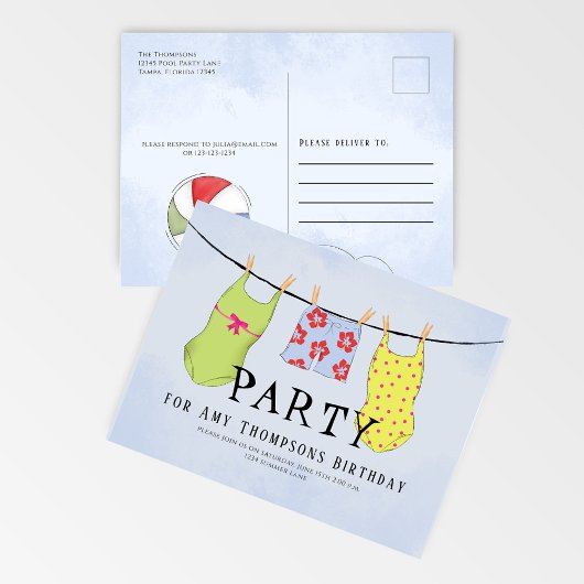 Carte Postale Soirée Piscine en maillot coloré