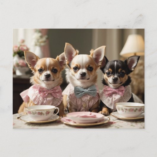 Carte Postale Soirée Tea Party de Cute Girly Chihuahua (Devant)