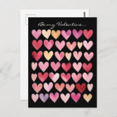 Carte Postale Sois mon Valentin - Cœurs rouges, roses et jaunes (Devant / Derrière)