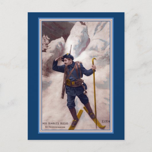 Carte Postale Soldat français en ski dans les Alpes - Les Diable (Devant)