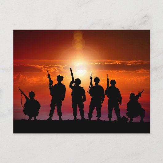 Carte Postale Soldats au coucher du soleil (Devant)