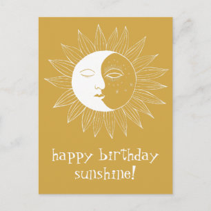 Carte Postale Soleil et Lune Joyeux Anniversaire PERSONNALISÉ Or