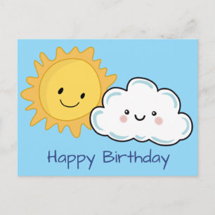 Carte Postale Soleil et nuage Kawaii heureux