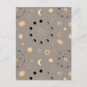 Carte Postale Soleil étoiles lune phases planètes or noir sur br (Devant)