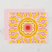 Carte Postale Soleil fleuri - jaune & rose pastel (Devant / Derrière)