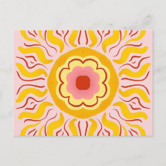Carte Postale Soleil fleuri - jaune & rose pastel (Devant)