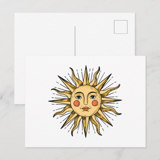 Carte Postale Soleil jaune avec un visage (Devant / Derrière)