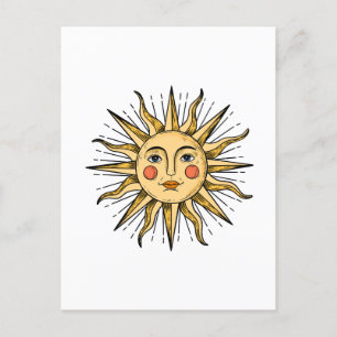 Carte Postale Soleil jaune avec visage