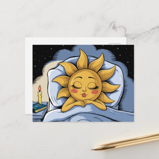 Carte Postale soleil lunaire dans le lit (Devant/Arrière en situation)