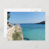 Carte Postale Soleil, mer et petit bateau orange (Devant / Derrière)