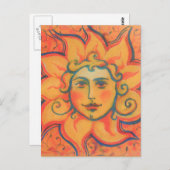 Carte Postale Soleil souriant, Art Imaginaire Fairytale, Jaune o (Devant / Derrière)