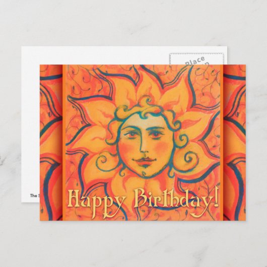 Carte Postale Soleil souriant, Art Imaginaire Fairytale, Jaune o (Devant / Derrière)