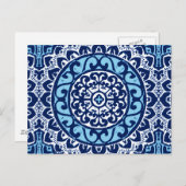 Carte Postale Soleil Sud-Ouest Mandala Batik, bleu marine et bla (Devant / Derrière)