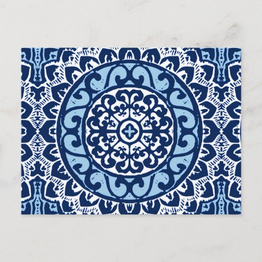 Carte Postale Soleil Sud-Ouest Mandala Batik, bleu marine et bla (Devant)