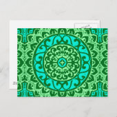 Carte Postale Soleil Sud-Ouest Mandala Batik, Vert citron (Devant / Derrière)