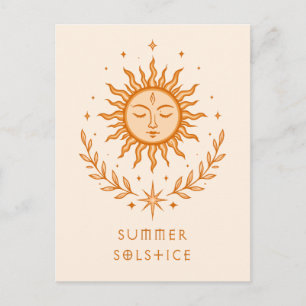 Carte Postale Solstice d'été Visage céleste du soleil Art botani