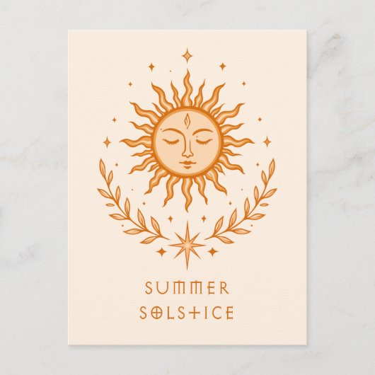 Carte Postale Solstice d'été Visage céleste du soleil Art botani (Devant)