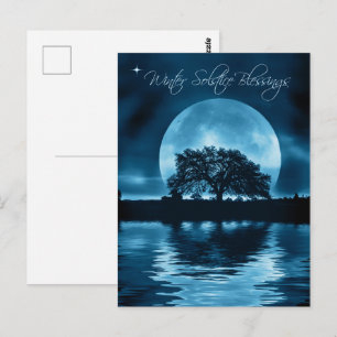 Carte Postale Solstice d'hiver Yule Chêne et pleine lune