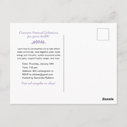 Carte Postale Solutions Naturelles Essential Oils Classe Invitat (Dos)