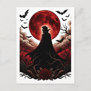 Carte Postale Sombre Vampire Lune Rouge Gothique Halloween